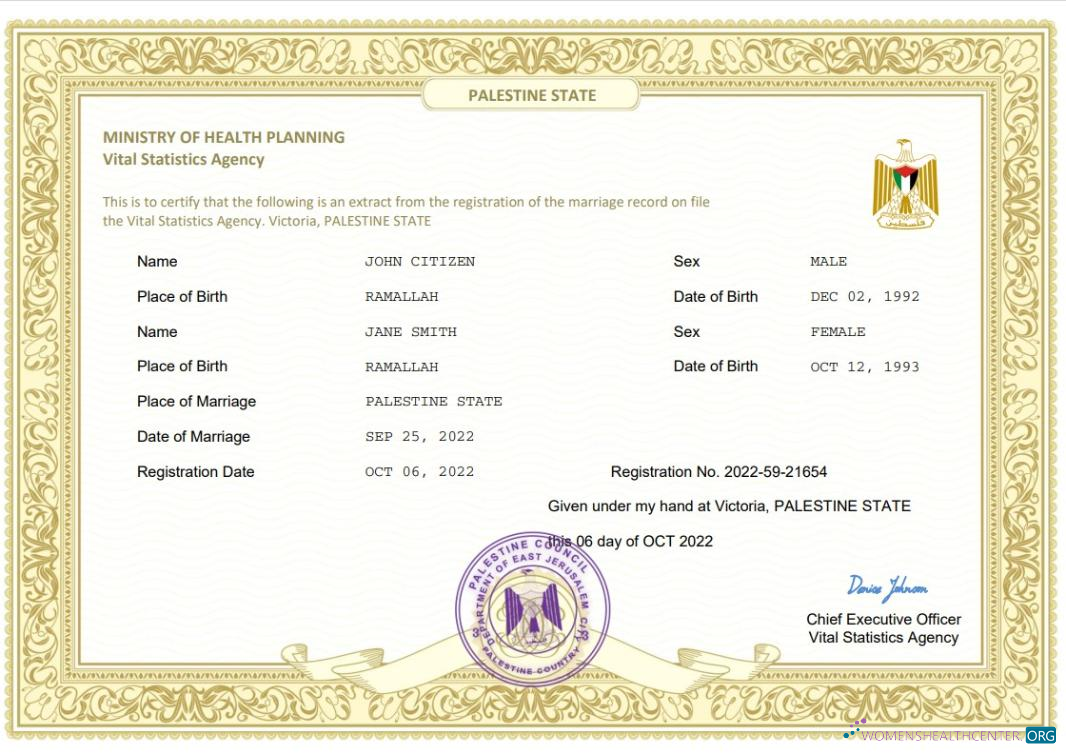 Download Palestine State marriage certificate Photoshop template